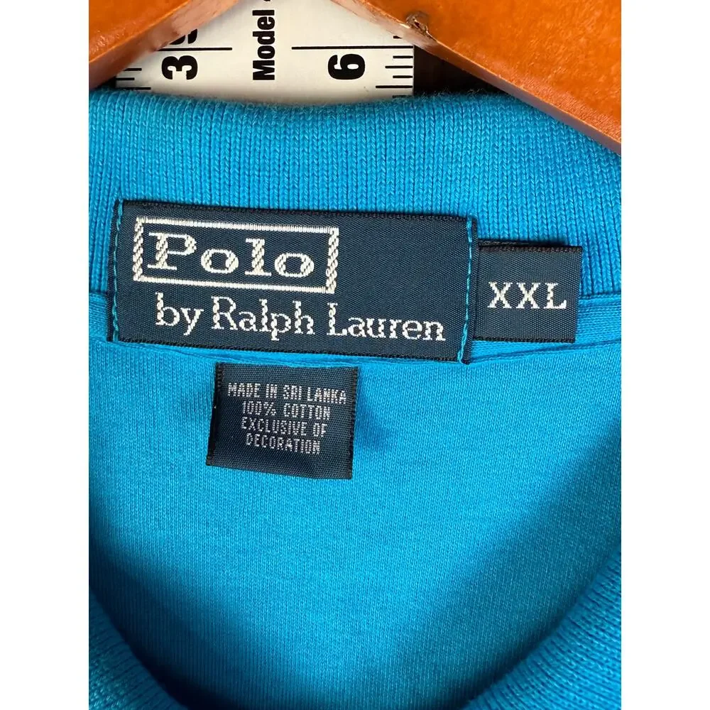 Polo Ralph Lauren Short Sleeve Shirt Vintage Blue Yellow Logo‎ Mens 2XL Cotton